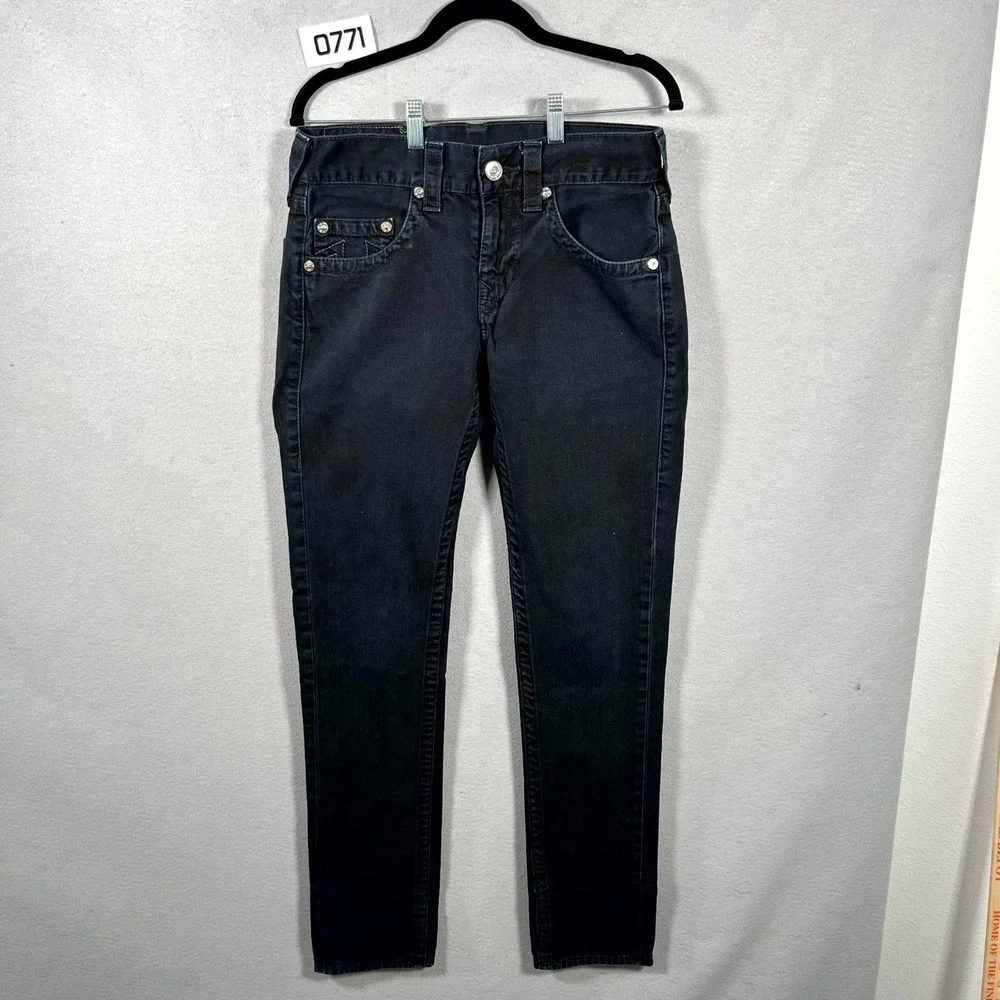 True Religion Jeans Mens 32 Black Denim Dark Wash All Day Comfort Straight Leg